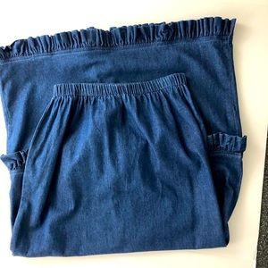 DENIM blue long skirt with elastic waist & ruffle